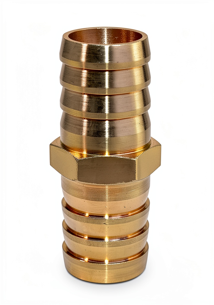 Joywayus brass hose mender showing barbed ends and brass material